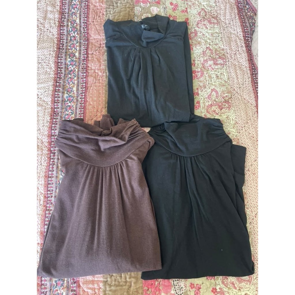 New Directions Womens XL Mock Neck Keyhole Tops Lot of 3 Black Plum Cotton Blend